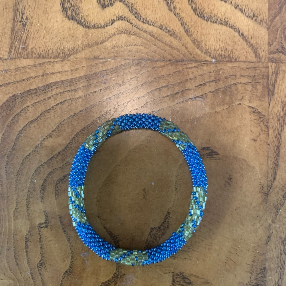 Handcrafted Blue and Gold Beaded Bracelet